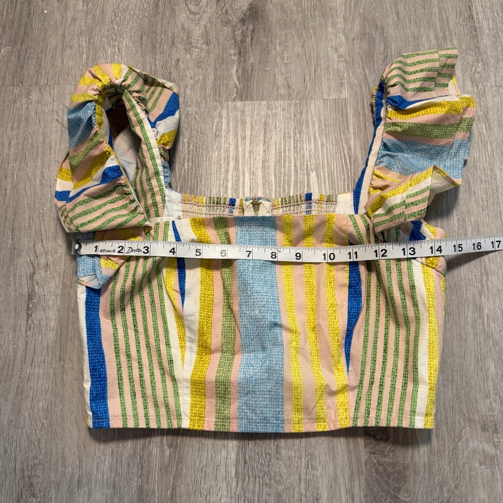 Cara Cara Women's Yellow Cotton Darby Striped Crop Top Size XS Preppy Festival - Picture 6 of 8